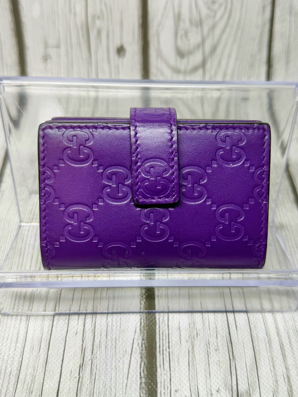 PRELOVED Purple Gucci Guccissima Leather Card Holder Wallet in Embossed Monogram